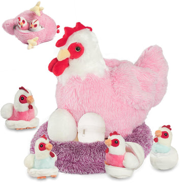 Youthfuljive 9 In 1 Chicken Stuffed Animal Set, Stuffed Chicken Plush Toys Zippered Egg Laying Hen With Baby Chicks Plush Chicke