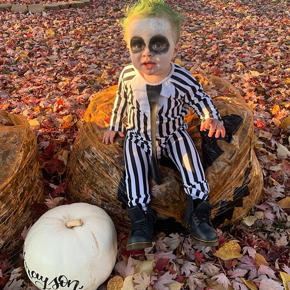 Singcoco Baby Boy Halloween Costume Outfit Newborn Striped Romper (Black,12-18 Months)