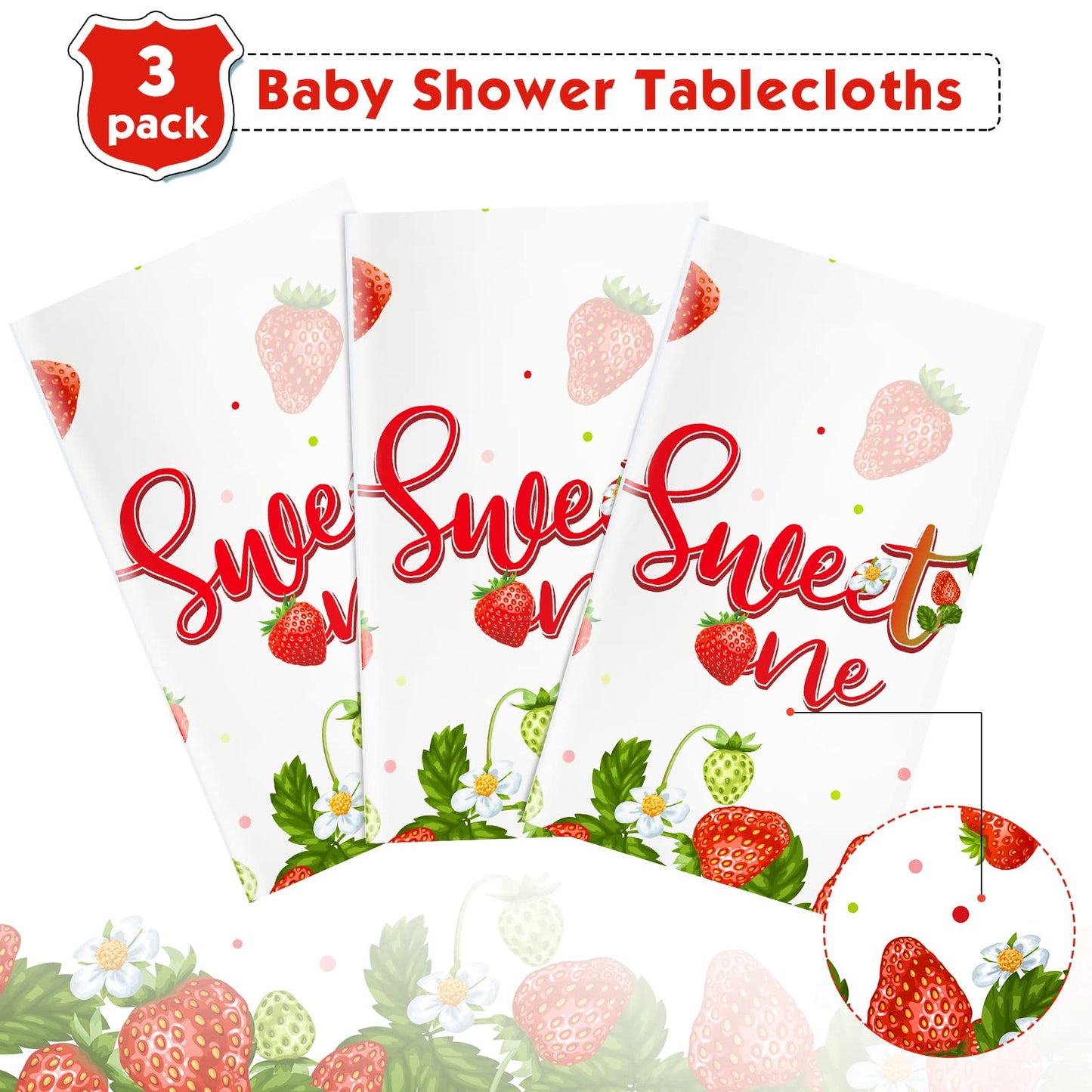 Tiamon 3 Pcs 108 x 54 in Strawberry Party Tablecloth Sweet One Birthday Table Cover Berry First Birthday Decorations Strawberry