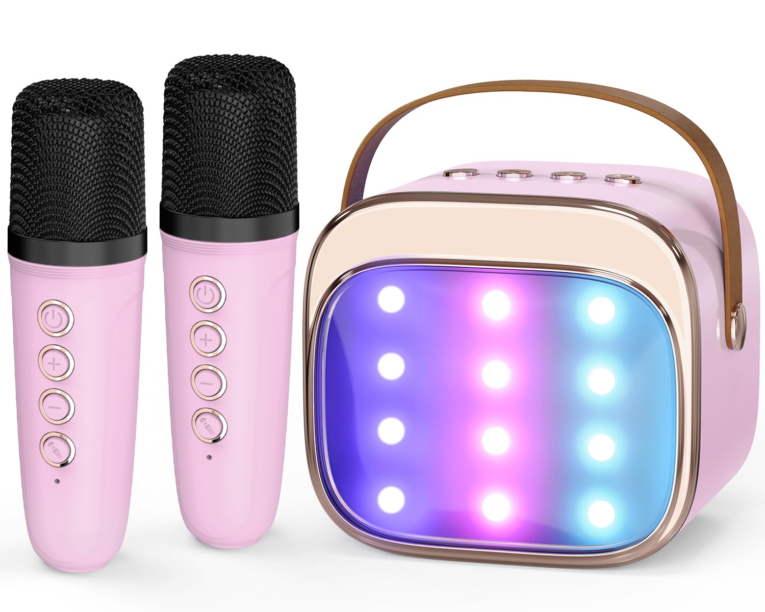 FLUESTON Mini Karaoke Machine for Kids Adults, Portable Bluetooth Speaker with 2 Wireless Microphones, Birthday Kids Gifts Toys 