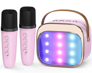 FLUESTON Mini Karaoke Machine for Kids Adults, Portable Bluetooth Speaker with 2 Wireless Microphones, Birthday Kids Gifts Toys 