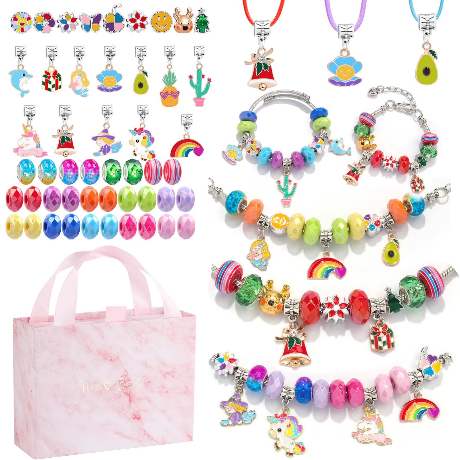 Happytime Charm Bracelet Making Kit For Girls Jewelry Making Supplies Beads Unicorn Mermaid Arts And Crafts Girls Toys Age 6-8