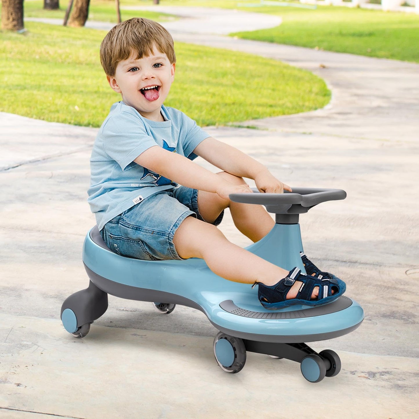 GLACER Wiggle Car  Just Twist Swing Car with Flashy PU Wheels  No Battery  Gears or Pedals Wiggle Bike  Easy to Ride  Indoor Outdoor Ride on Toy Gift for Boys & Girls Aged 3 Years Old and up (Blue)