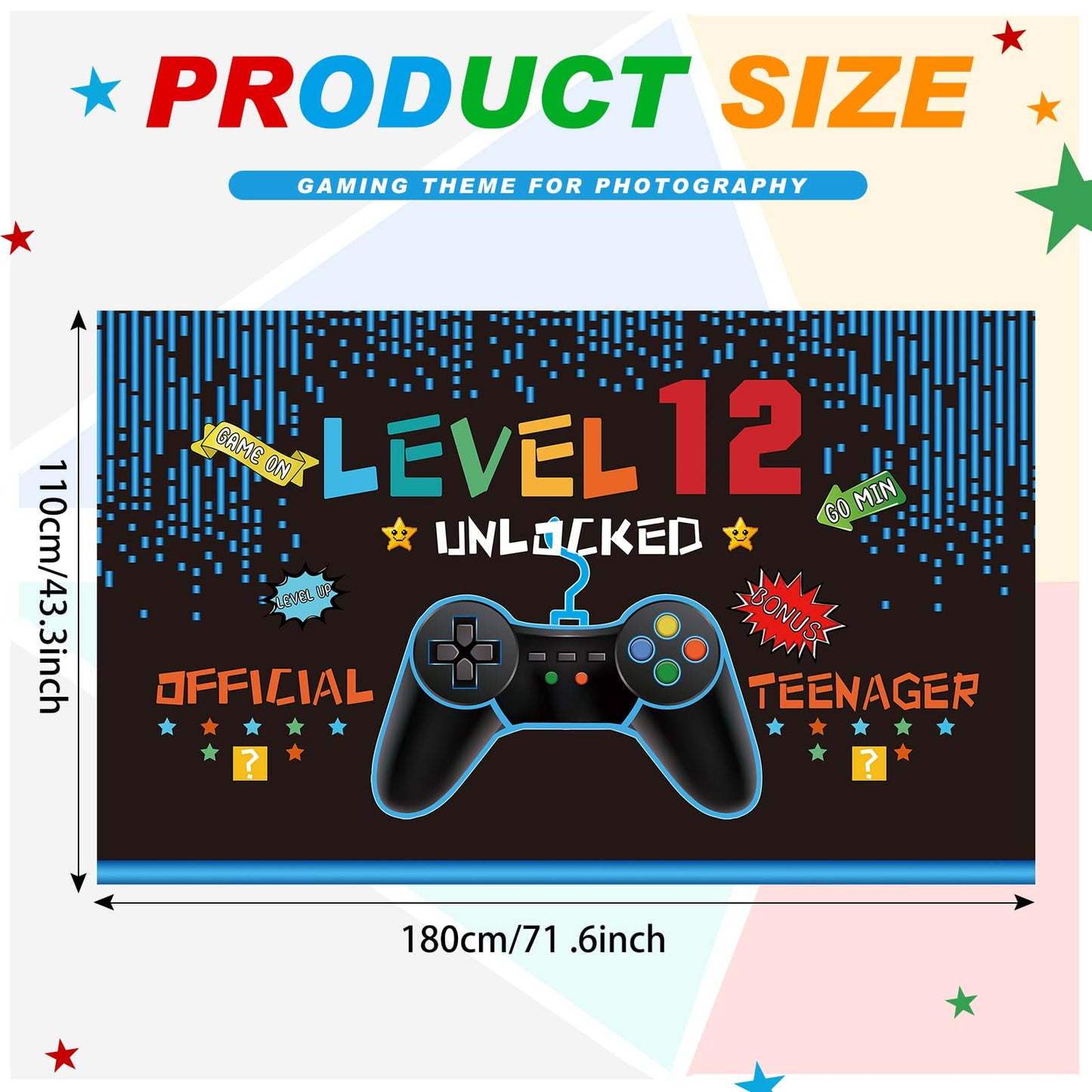 Video Game Birthday Decorations 8 9 10 11 12 13 14Th Birthday Decorations For Boys Gaming Theme Photo Props Backdrop Banner Teenager Birthday Decoration (Level 12)