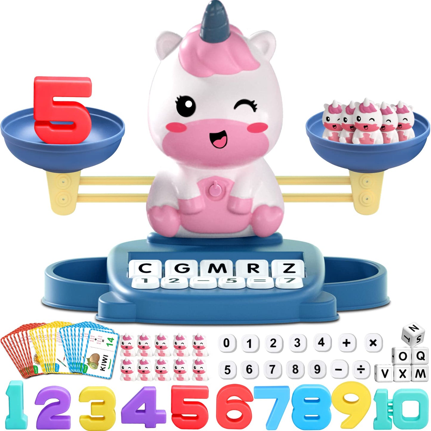Kaodezhu Unicorn Math Balance Toy For Boys And Girls - Montessori Matching Letter Toy For Kids 3 Year Olds, Educational Kinderga