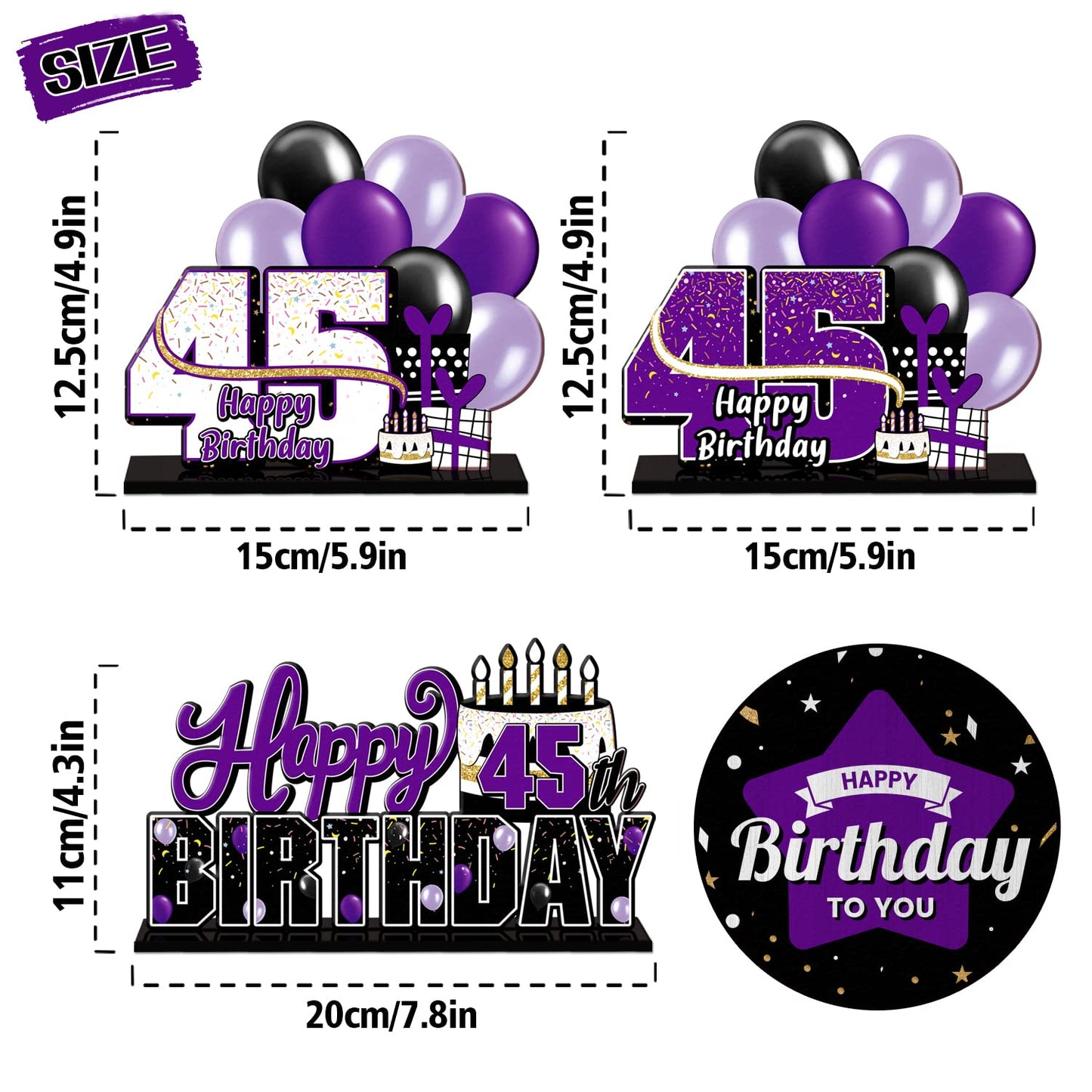 Lingteer Happy 45Th Birthday Purple Acrylic Table Topper Centerpieces Set - Cheers To 45 Years Old Birthday 45Th Bday Party Gift Decorations.