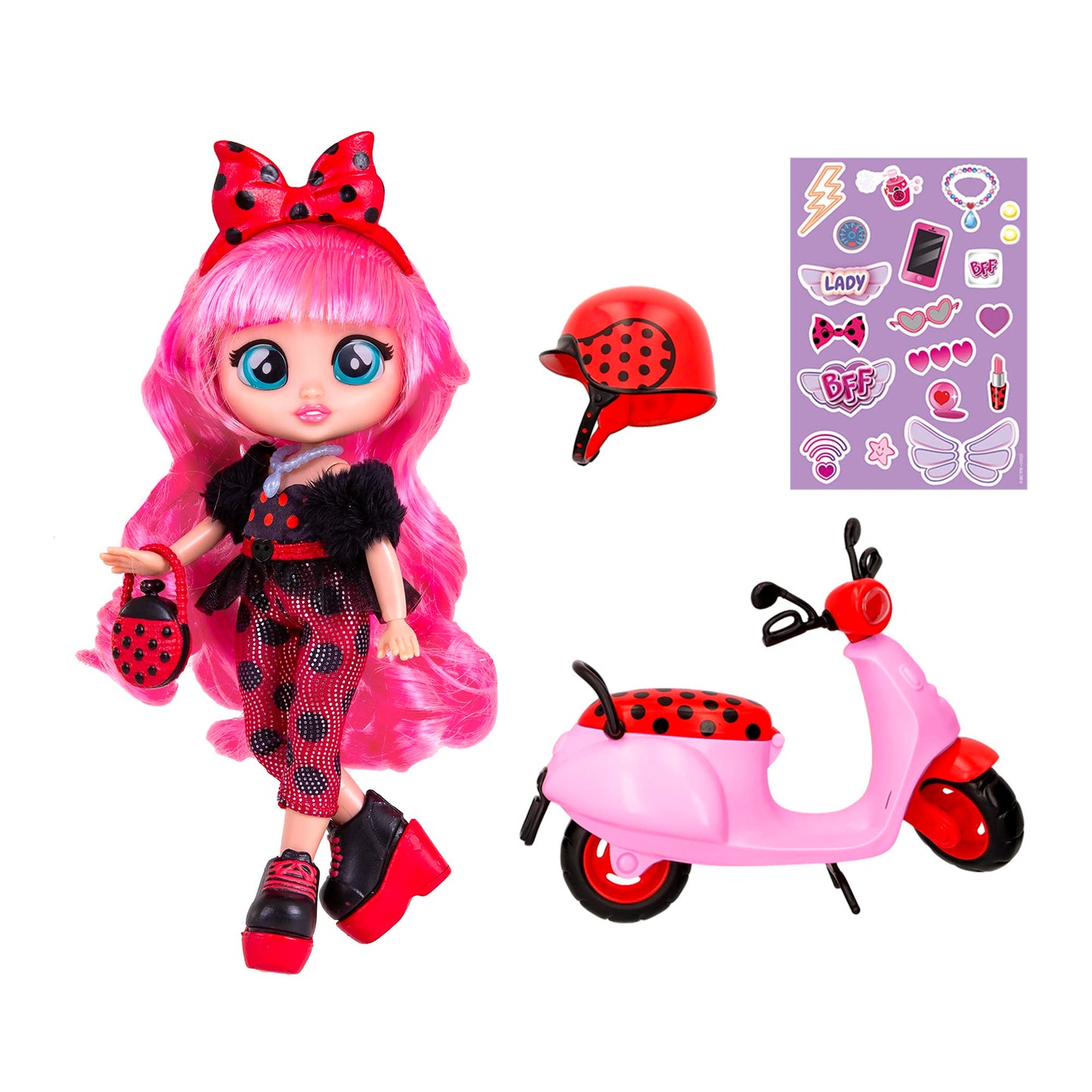 Cry Babies BFF Scooter - 7.8 Inch Multicolor Doll for Girls & Boys Ages 5+ - Model 911123, Plastic Material