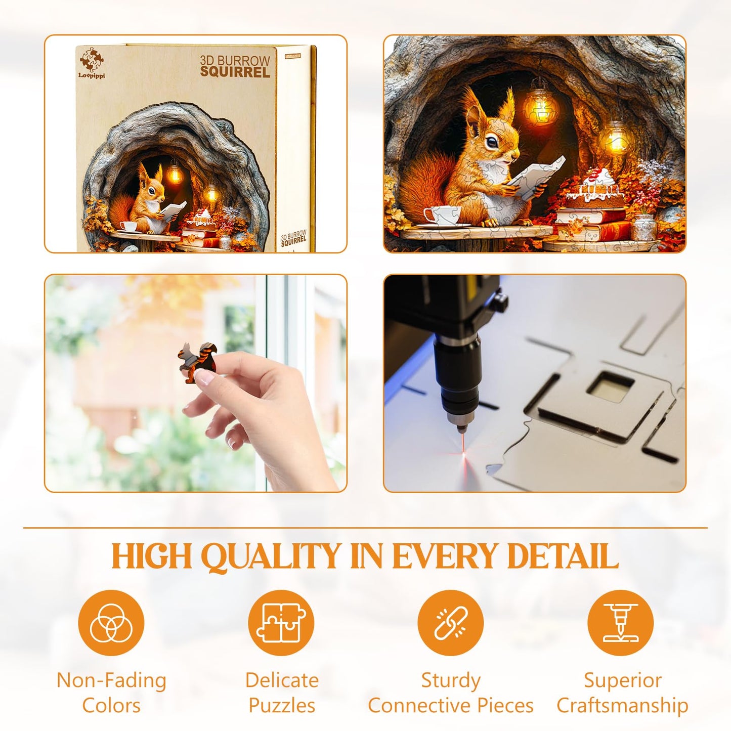 Wooden Puzzles for mature-themeds  Wooden Jigsaw Puzzles for mature-themeds Kids  3D Burrow Squirrel Unique Shaped Wood Puzzles mature-themed  Creative Birthday Gifts for Friends Family Game (8.5 * 8.3in 100pcs)