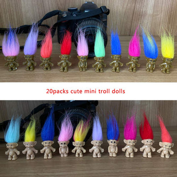 20Packs Lucky Troll Dolls Set,Pvc Vintage Lucky Doll Chromatic Adorable For Collections, School Project, Arts And Crafts, Party Favors. (Style1-20Packs)
