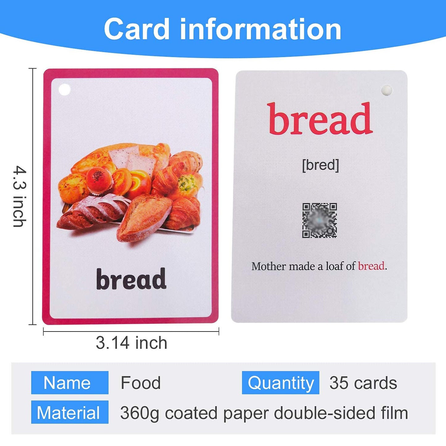 33Pcs/Set Food Kids Gifts English Flash Cards Pocket Card Educational Learning Baby Toys For Children Pre-Kindergarten
