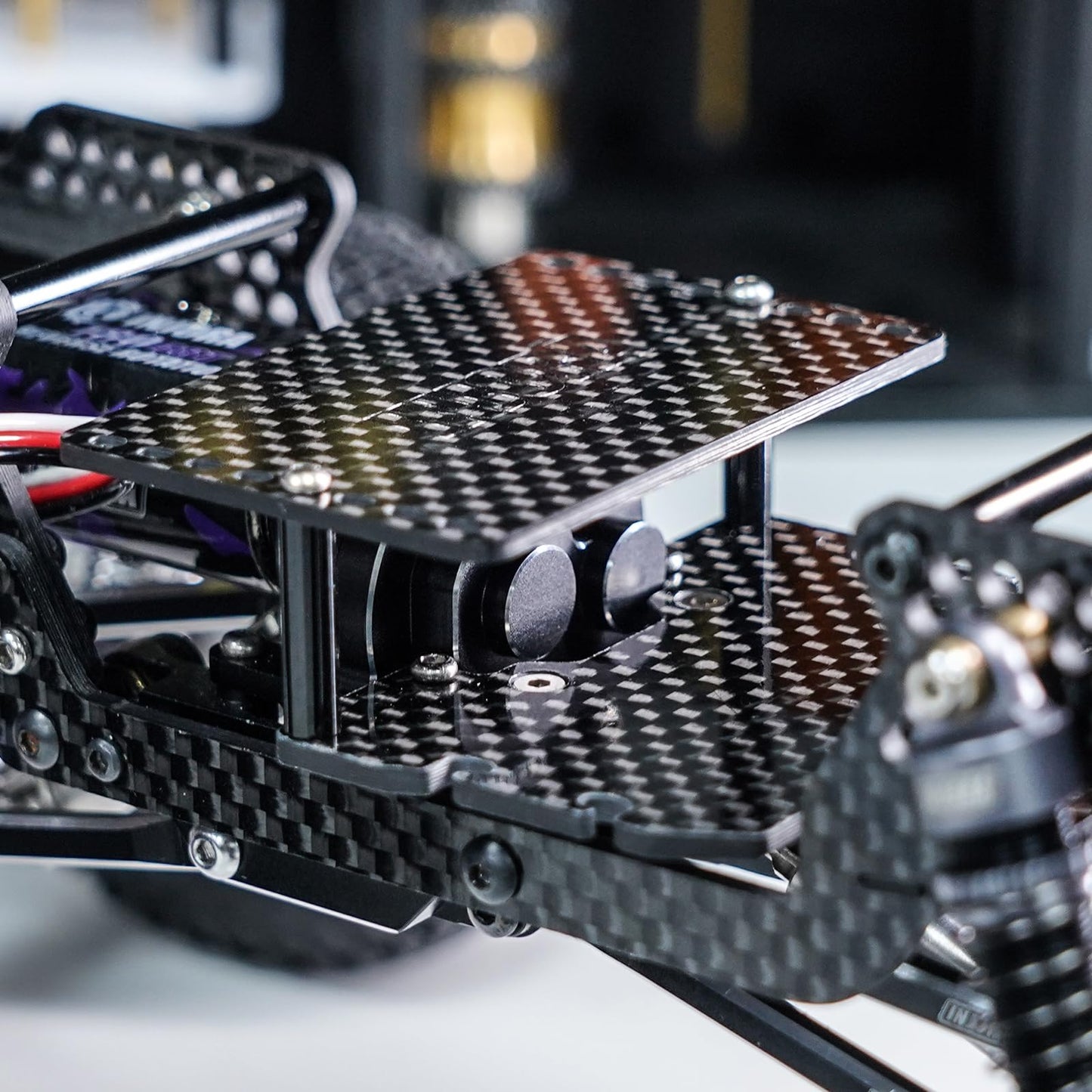 INJORA Battery ESC Receiver Tray Double Decker Carbon Fiber Plate for 1/18 RC Crawler TRX4M