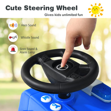 Costzon Ride On Push Car For Toddlers, Licensed Mercedes Benz Sliding Car W/Steering Wheel, Horn, Headlights, Under Seat Storage, Foot-To-Floor Riding Toy For Boys Girls 1-3 Years (Police Car, Blue)