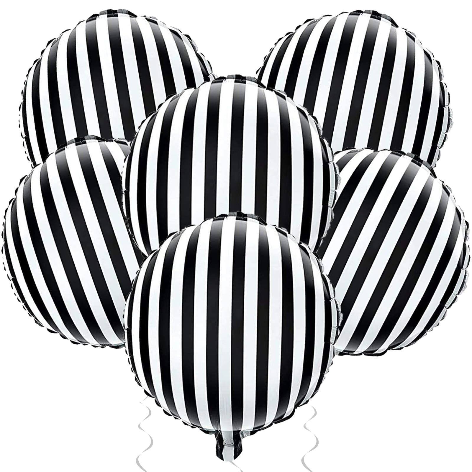 Jobkoo Black And White Striped Balloons 18 Inch Striped Mylar Foil Balloons Round Halloween Aluminum Helium Balloon For Nightmar