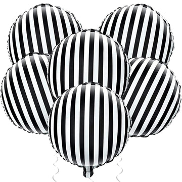 Jobkoo Black And White Striped Balloons 18 Inch Striped Mylar Foil Balloons Round Halloween Aluminum Helium Balloon For Nightmar