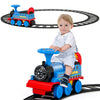 Honey Joy Ride On Train With Tracks, 6V Battery Powered Electric Ride On Toy For Kids, 16 Pcs Tracks, Flashing Lights & Music, Storage Seat, Playable Without Tracks, Gift For Boys Girls (Navy Blue)