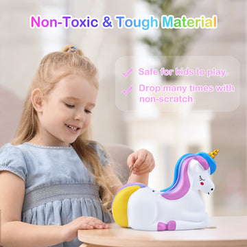 Pjdrllc Piggy Bank Girls: Unicorn Piggy Banks - Unbreakable Plastic Coin Money Bank With Alphabet Stickers - Rainbow