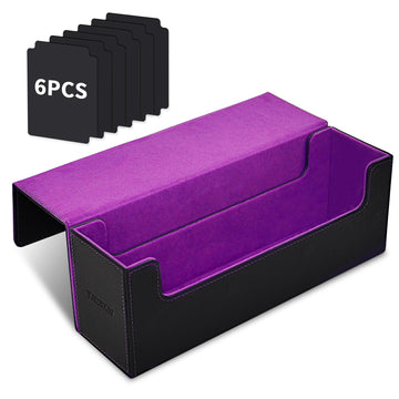 Tombert Premium Deck Box Case For Mtg Ptcg, Large Capacity With 6 Dividers, Fits 800+ Sleeveless Cards Or 500+ Sleeved Cards Tcg Trading Card Games (Black&Purple)