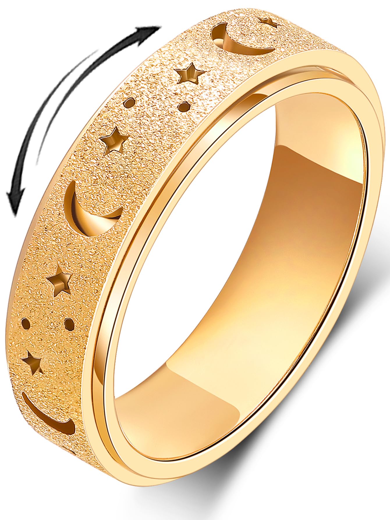 Mhwtty Anxiety Ring For Women Fidget Ring Stainless Steel Spinner Rings Fidget Toys Adults Thumb Ring Gift For Women Men Gold Si