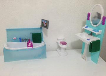 My Fancy Life - Dollhouse Bathroom Furniture Set, Bathtub, Sink And Toilet With Accessories, Turquoise And White