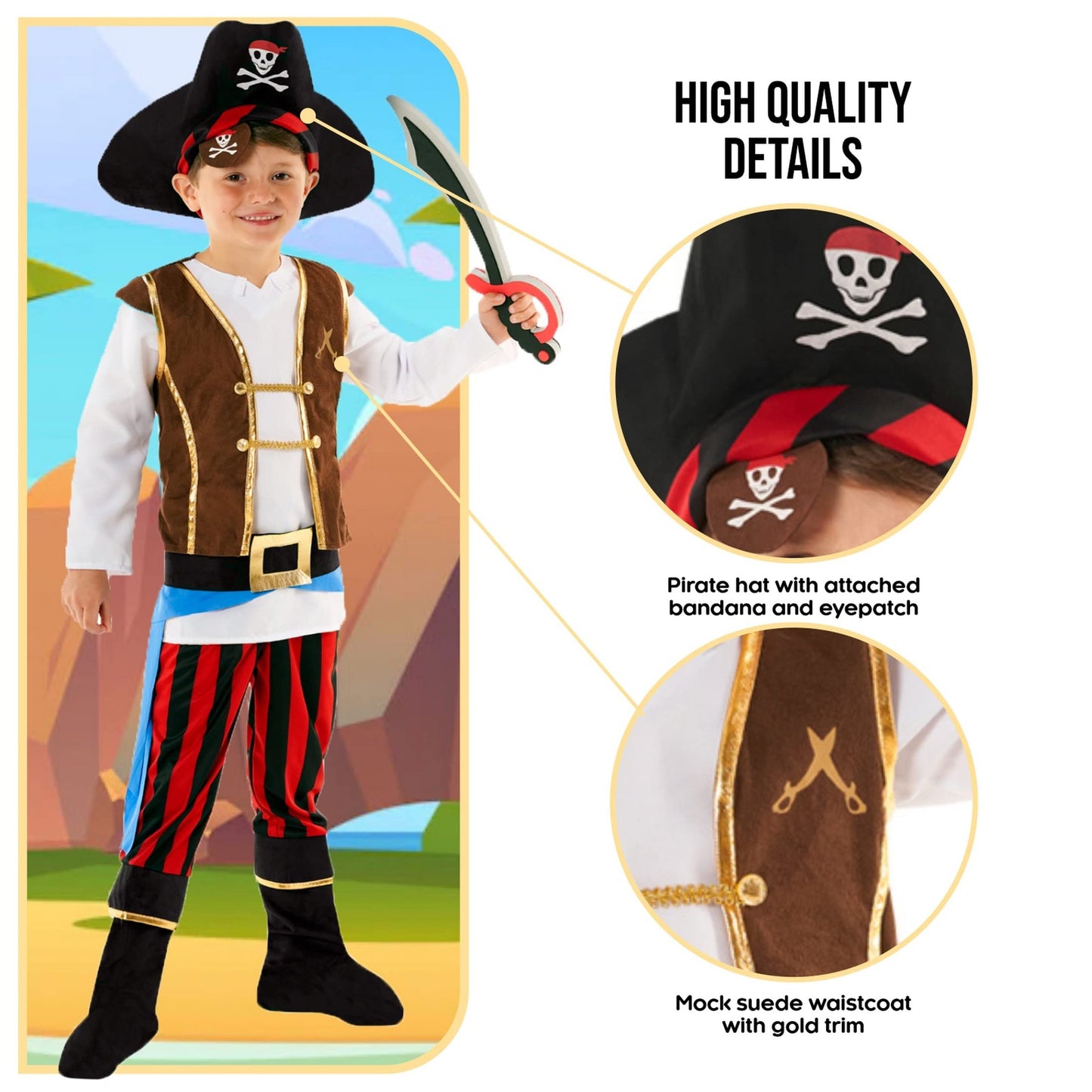 Morph Kids Pirate Costume  Boys Outfit  Fun Dress Up for Halloween  3-4 Years
