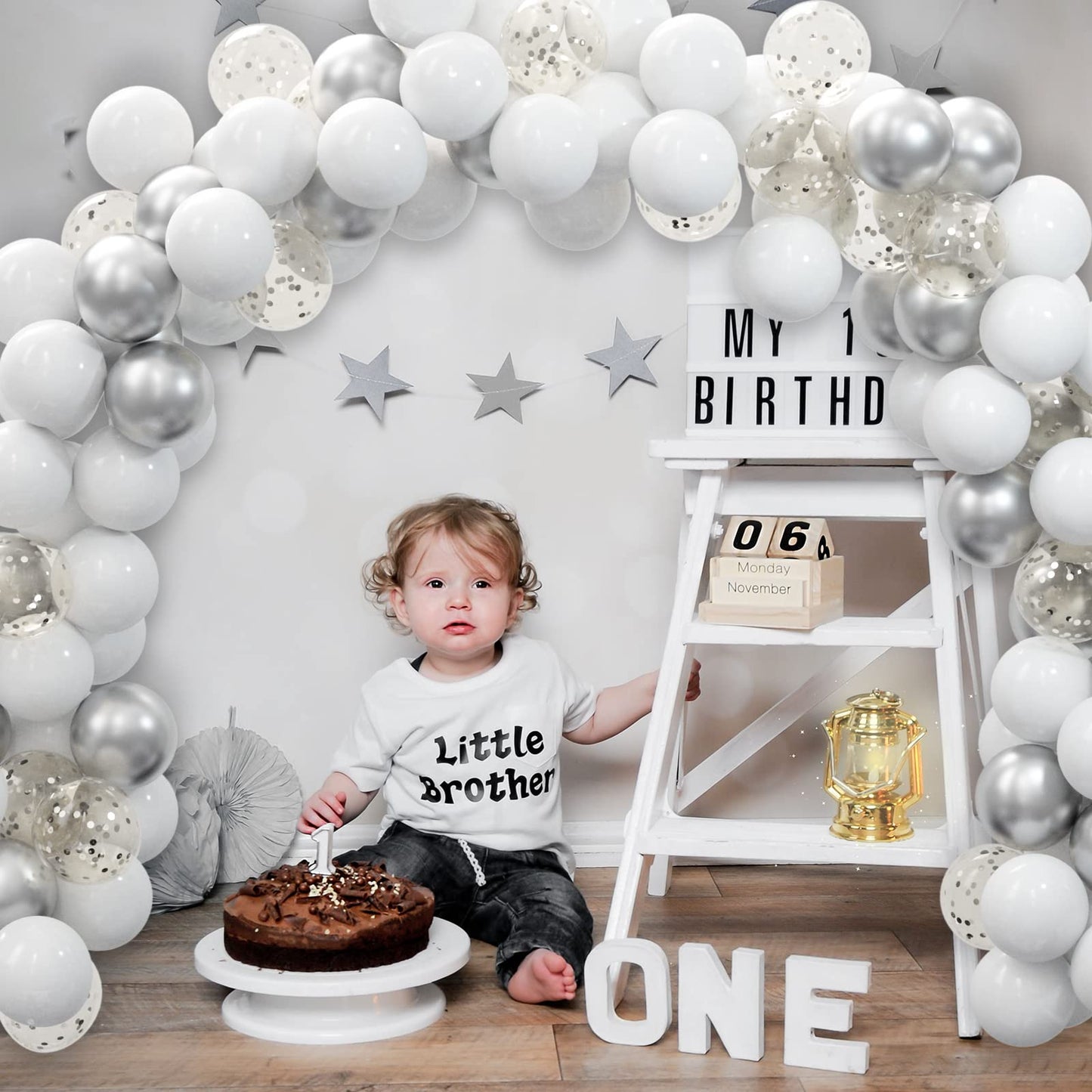 62Pcs Party Decorations Balloons Kit - 12 Inches Silver White Confetti Party Balloons For Graduation Birthday Wedding Party Baby Shower Decoration Supplies