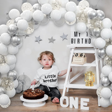 62Pcs Party Decorations Balloons Kit - 12 Inches Silver White Confetti Party Balloons For Graduation Birthday Wedding Party Baby Shower Decoration Supplies