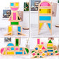 Xylolin Wooden Building Blocks For Toddlers 1-3, 24 Pieces Set Big Toddler Wood Sensory Blocks, Wooden Rainbow Kids Stacking Blocks, Large Colored Window Blocks Educational Toys For Boys Girls