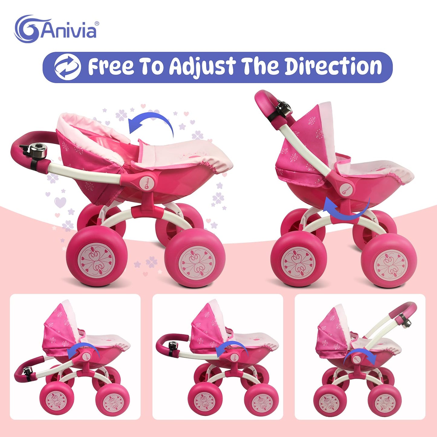 Annivia Baby Doll Stroller Baby Doll Pram Baby Doll Carriage -Metal Fold Up And Down Stroller For Baby Dolls