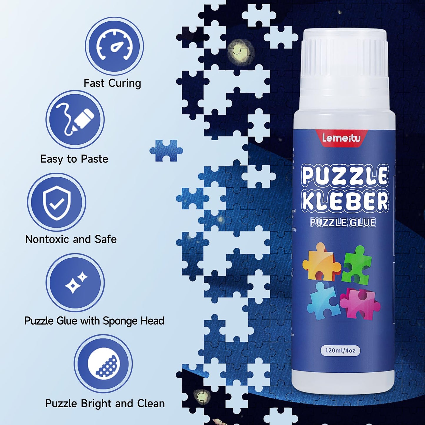 Lemeitu Jigsaw Puzzle Glue For 1000/1500/3000 Pieces Puzzles, Non-Toxic Pva Glue, Adhesive Glue, Quick Dry,120Ml,2 Pack
