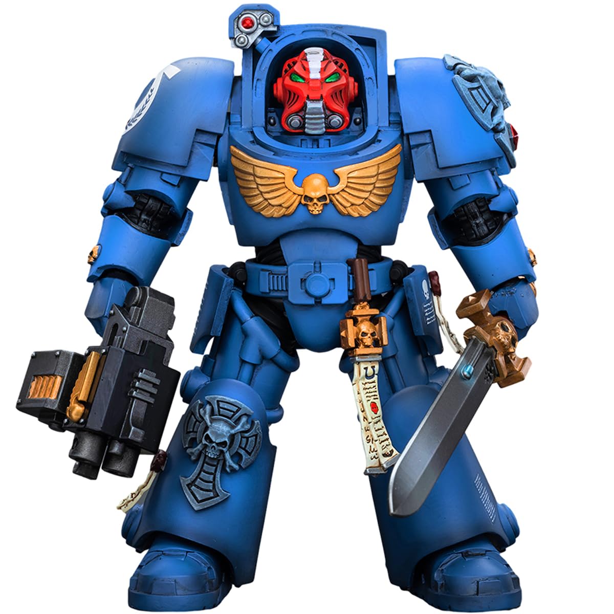 JOYTOY Warhammer 40 000 1/18 Action Figure Ultramarines Terminator Squad Sergeant with Power decorative replica blade and Teleport Homer Collection Model Birthday Gifts