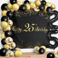 Happy 25Th Birthday Balloons Black Set Decor - Cheers To 25 Years Old Party Theme Garland Banner Backdrop Decorations For Women