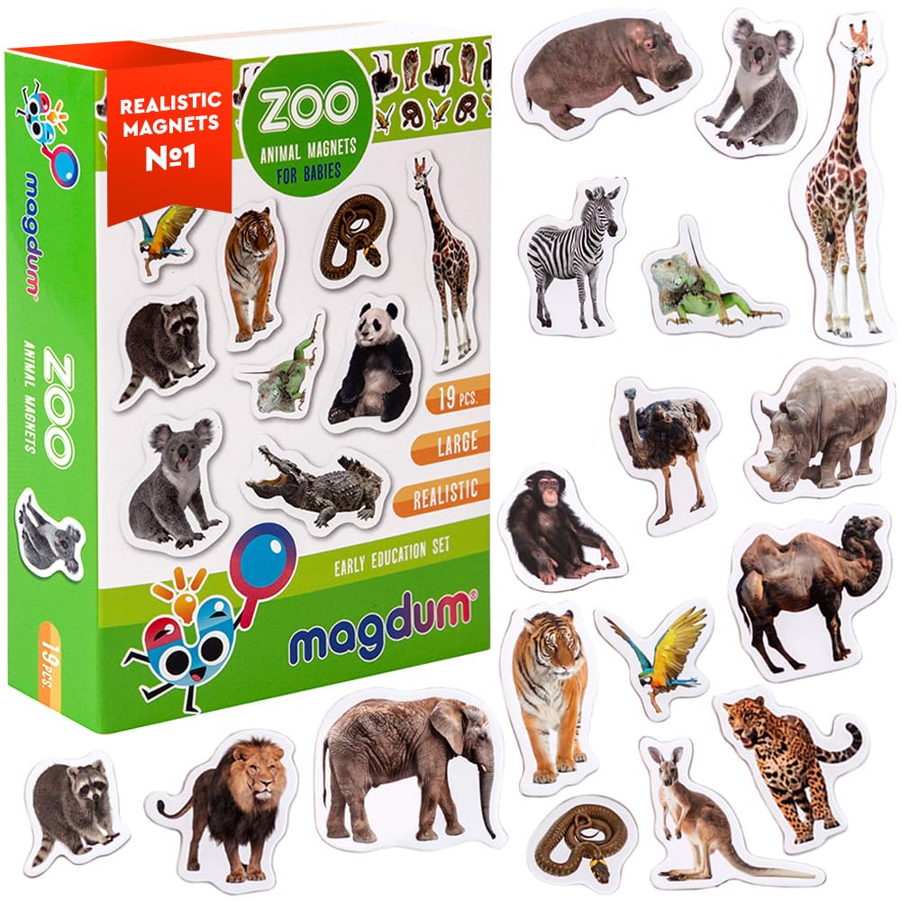 Magdum 19 Fridge Magnets For Toddlers Zoo Photo Kids Magnets For Fridge - Toddler Magnets For Refrigerator - Magnetic Animals - Fridge Magnets For Kids - Animal Magnets - Toddler Fridge Magnets