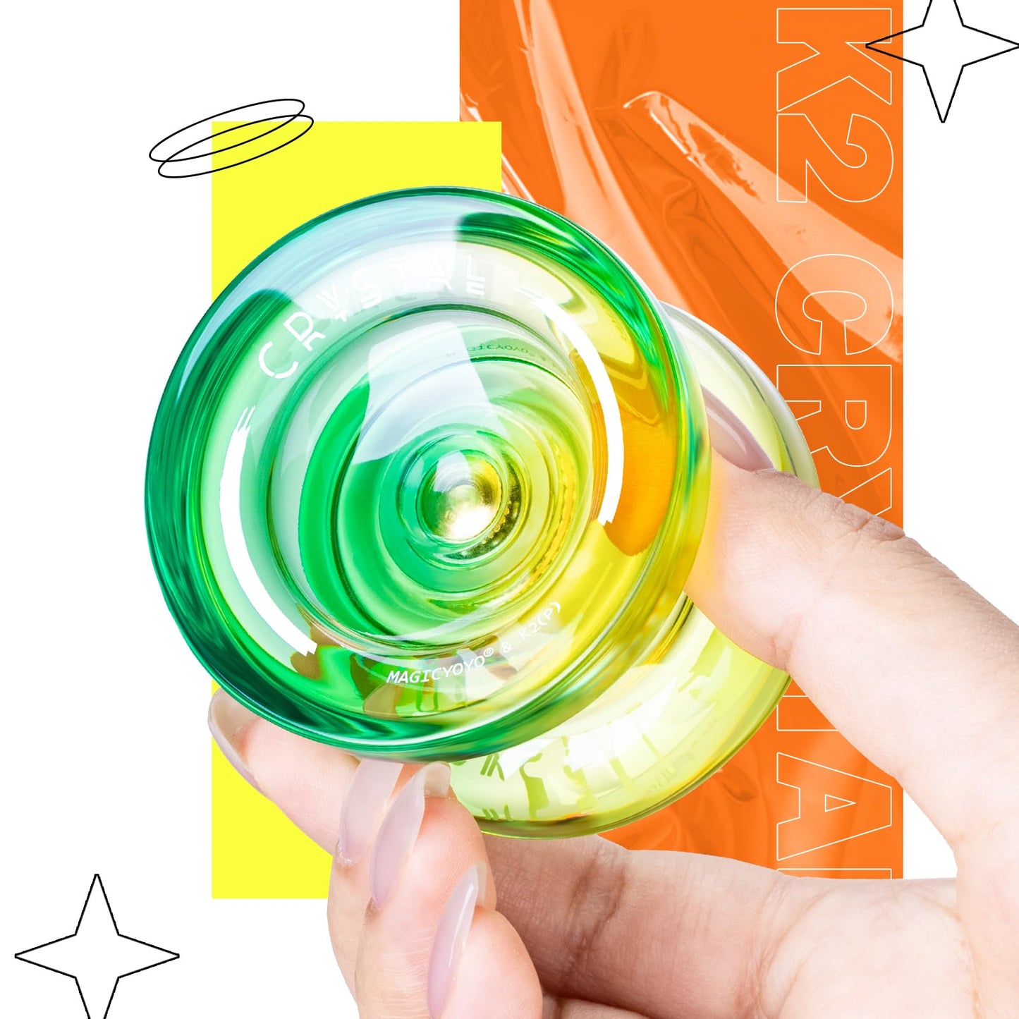 Professional Responsive Yoyo For Kids, K2 Crystal Dual Purpose Yoyo Replacement Unresponsive Yo-Yo Bearing For Intermediate, Plastic Yoyo With 12 Yoyo Strings, Yoyo Storage Bag (Green Yellow Gradient)