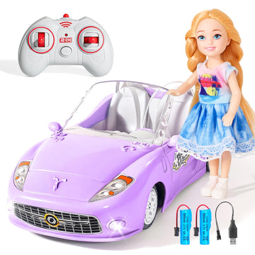 UMONIE Remote Control Car for Girls 4-7, RC Car for Kids with Doll, 100 mins with Rechargeable Battery, 1:18 Scale 2.4Ghz, Birth
