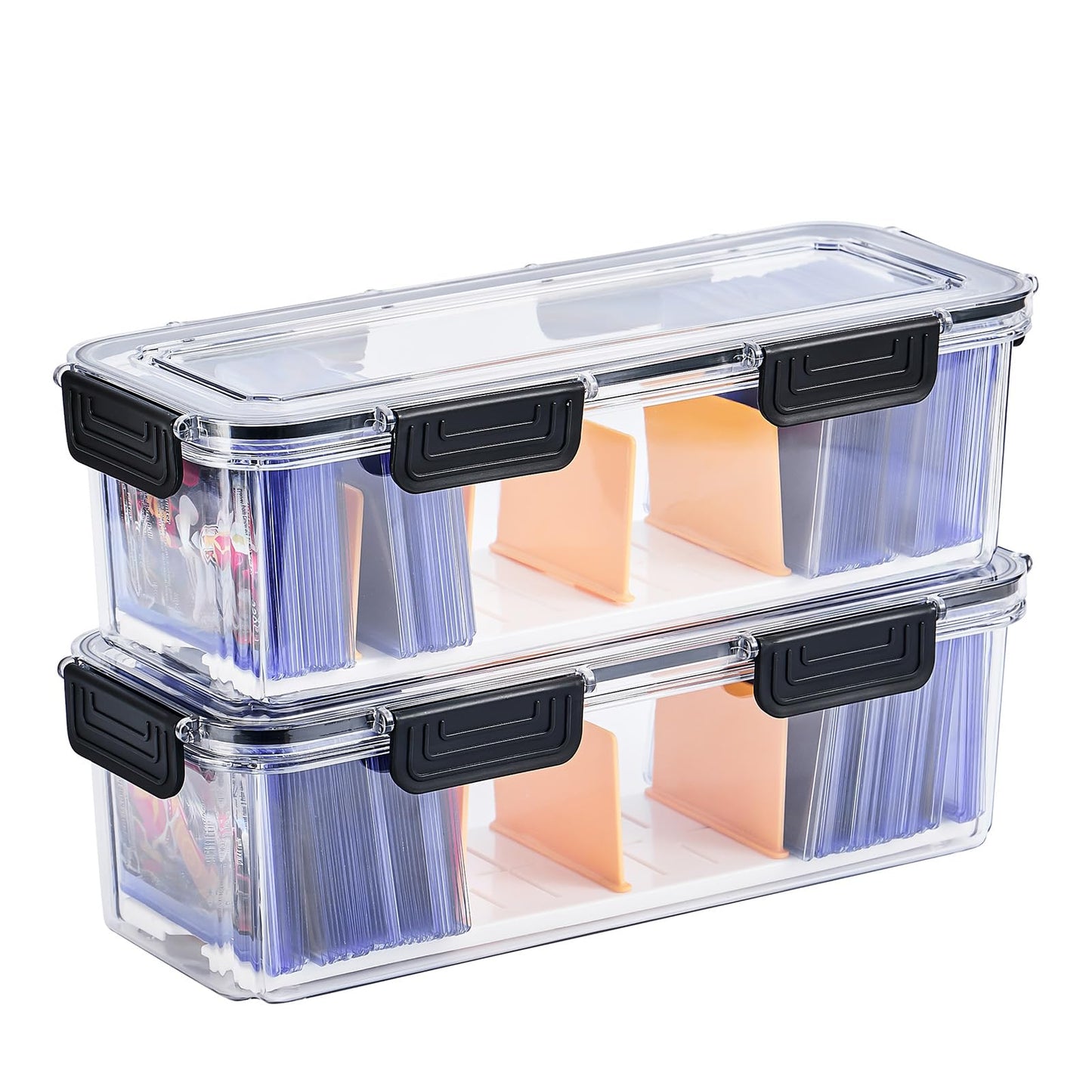 DEEIF Toploader Storage Box - Hard Plastic TCG Card Box with 5 Dividers, Fits 165 Toploaders, 13 x 5.3 x 3.9 inches,