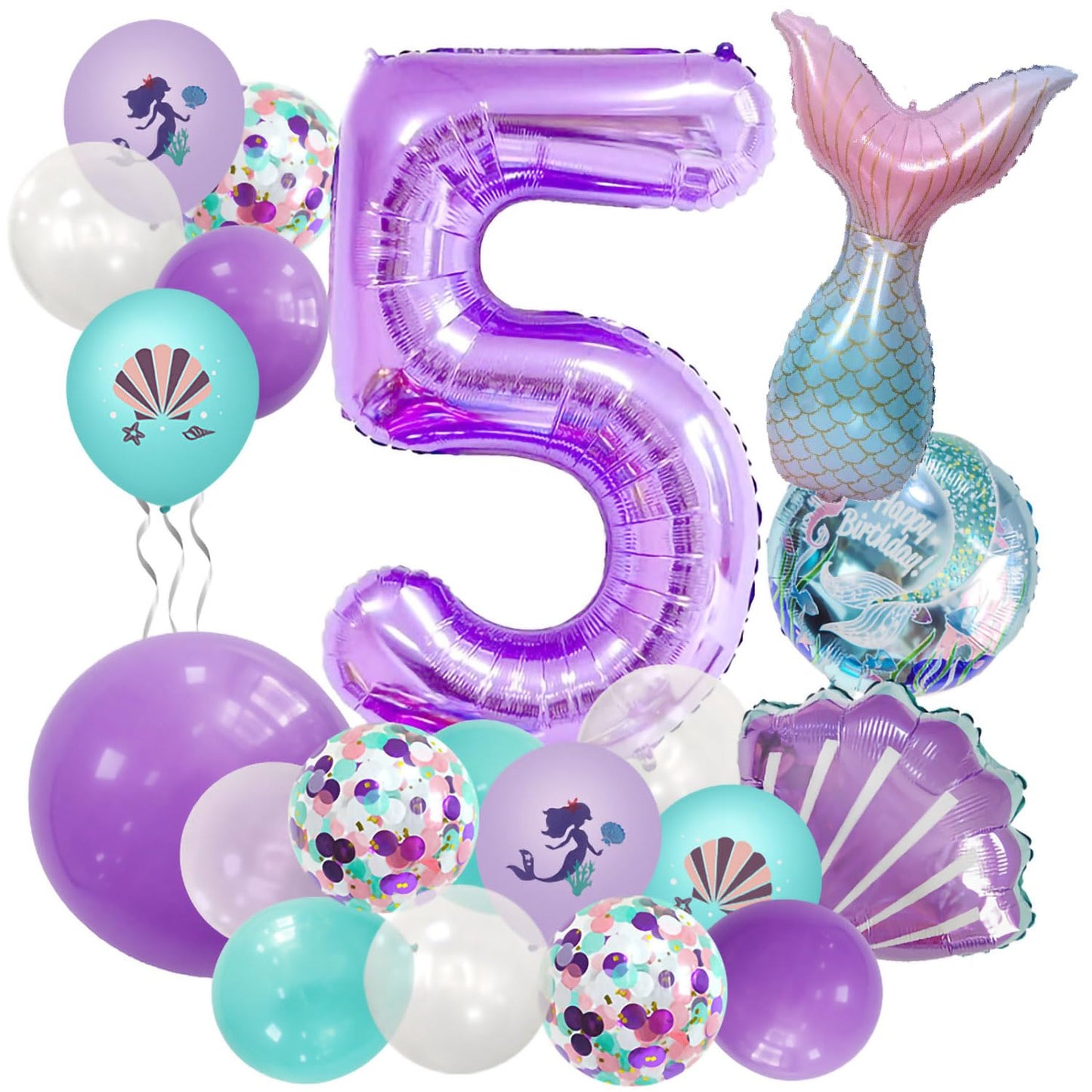 40 Inch Purple Number 5 Balloon,Giant Large Number 5 Balloon,5Th Birthday Mermaid Balloons,Children'S Birthday Party Baby Shower