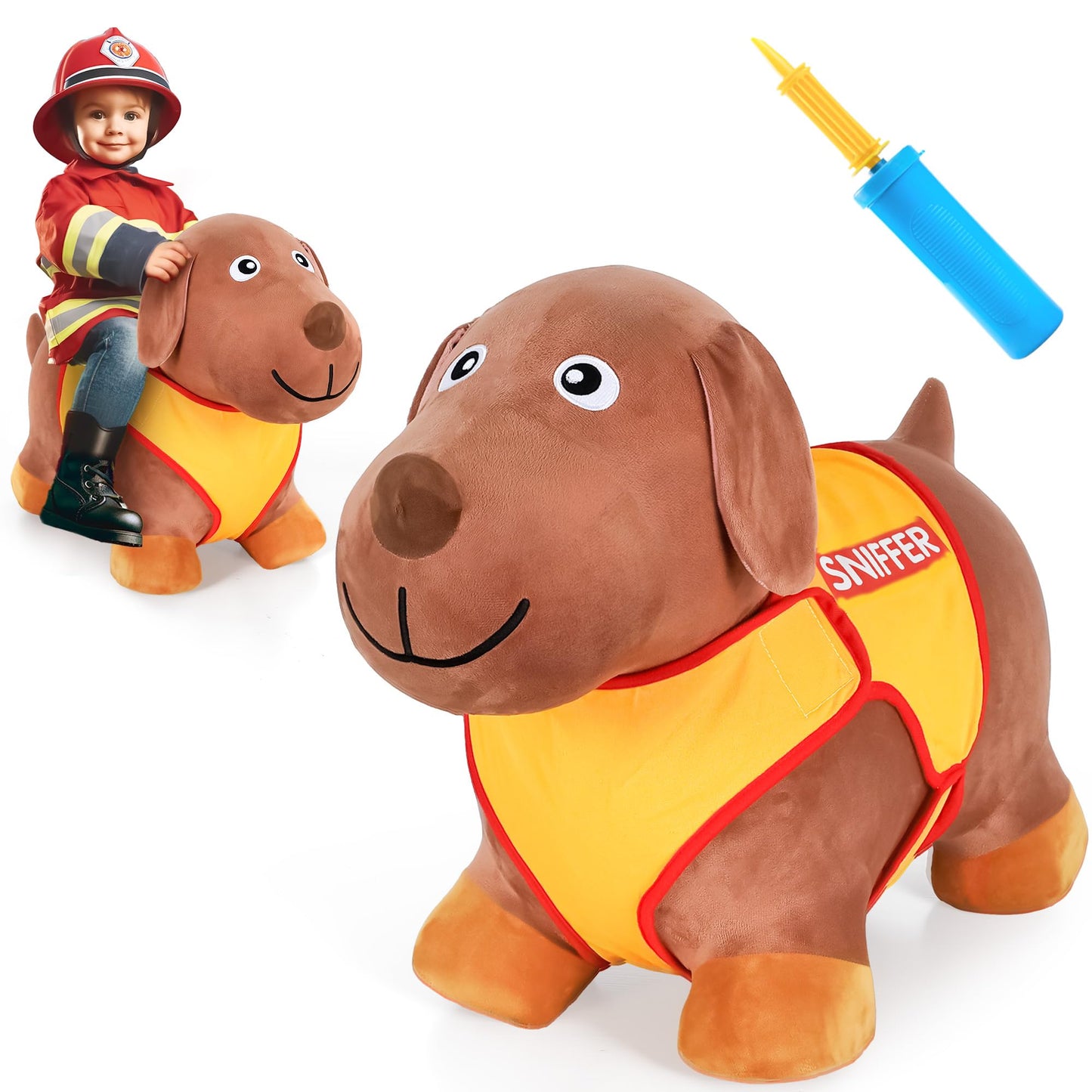 Iplay, Ilearn Bouncy Pals Dog Hopping Horse, Plush Inflatable Animal Hopper, Indoor N Outdoor Ride On Jumping Bounce Toys, Birthday Gift For 18 Months 2 3 4 5 Year Old Kids Toddlers Boys Girls
