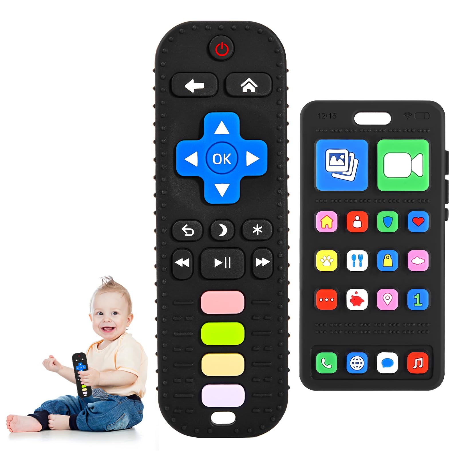 Teething Toys For Baby 3 6 12 18 Months, Realistic Remote Control And Mobile Phone Baby Teether Toys, Baby Chew Toys, Food Grade