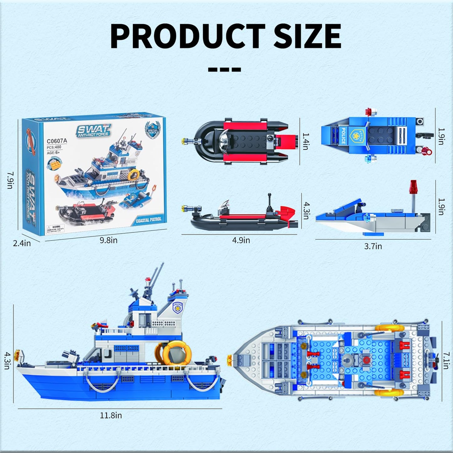 Wvinvw City Boat Stem Building Blocks Sets, Compatible With Lego City Police Boat And Ship Playsets, Rescue Boats That Float Toy
