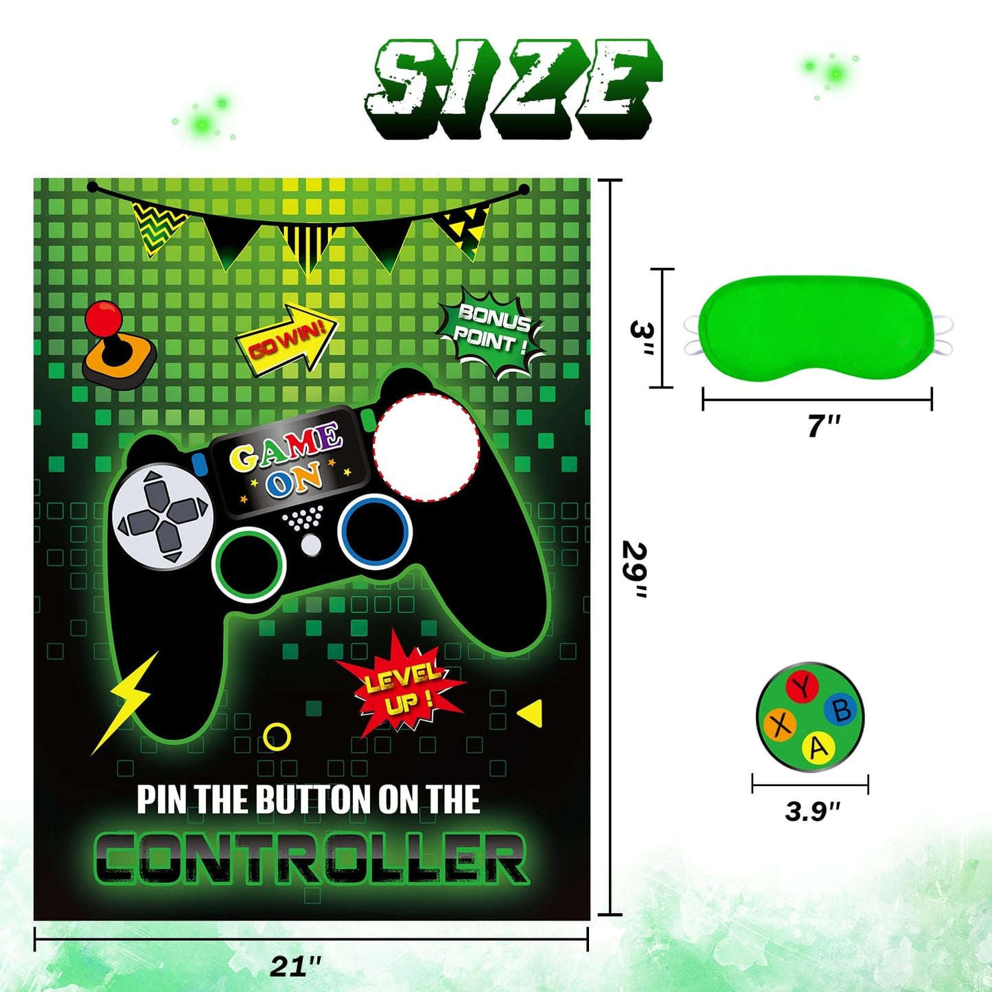 WERNNSAI Pin The Button Video Game Party Game - 21"x28" Poster with 24 Reusable Stickers for Kids Birthday Party Supplies