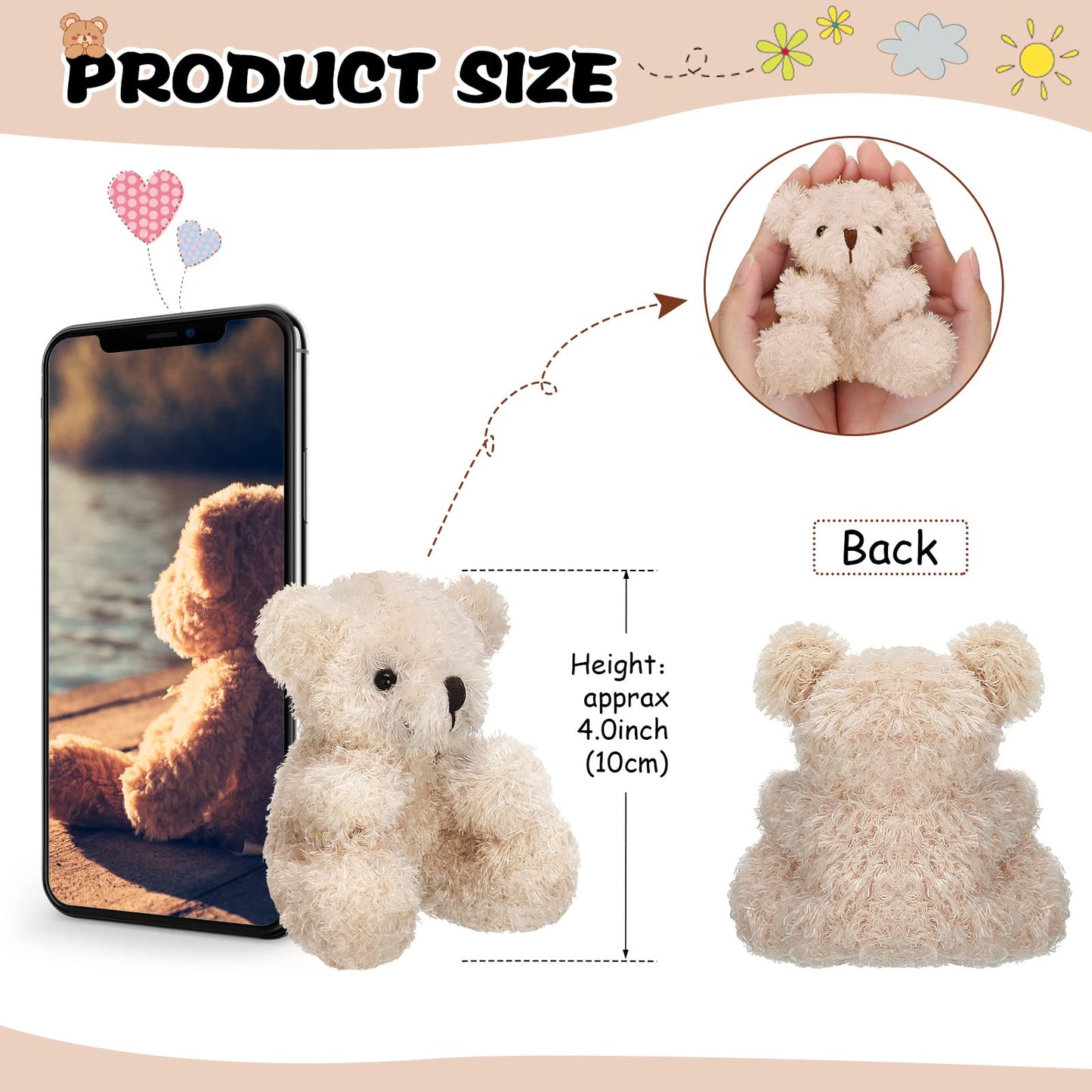 Sotiff 12 Pcs Valentine'S Day Mini Bear Plush Stuffed 4 Inch Small Fuzzy Bear Bulk Animal Doll Keychains For Baby Shower Birthday Party Favor Classroom Exchange Gifts(Brown, Apricot, Purple, Pink)