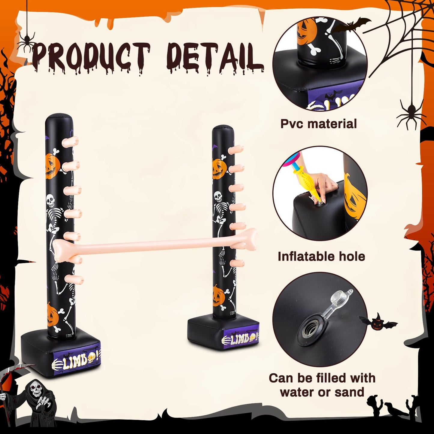Threan Halloween Party Games Inflatable Limbo Game For Adults Easy Spooky Limbo Carnival Game Enhance Family Bonding For Indoor Outdoor Birthday Halloween Party Games Picnic Pool