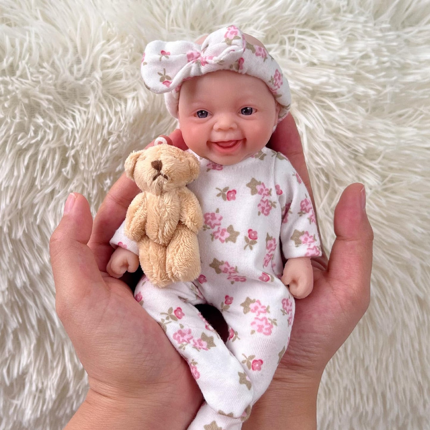 Mire & Mire Reborn Baby Dolls 7 ''Girl Open Eyes Smile Full Silicone Mini Baby Doll With Feeding Accessories-A