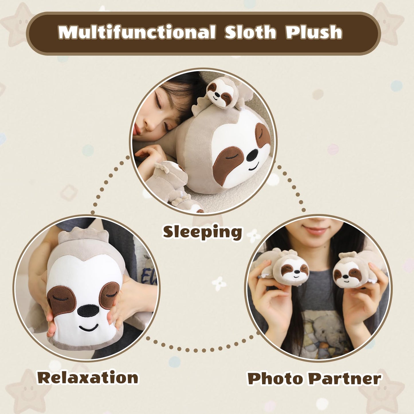 Sqeqe Sloth Stuffed Animals With Babies Inside 5-Piece Set Of Sloth Mommy And Babies Plush Cuddly Stuffed Animals Toys For Kids,