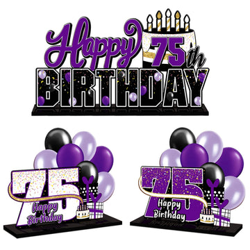 Lingteer Happy 75Th Birthday Purple Acrylic Table Topper Centerpieces Set - Cheers To 75 Years Old Birthday 75Th Bday Party Gift Decorations.