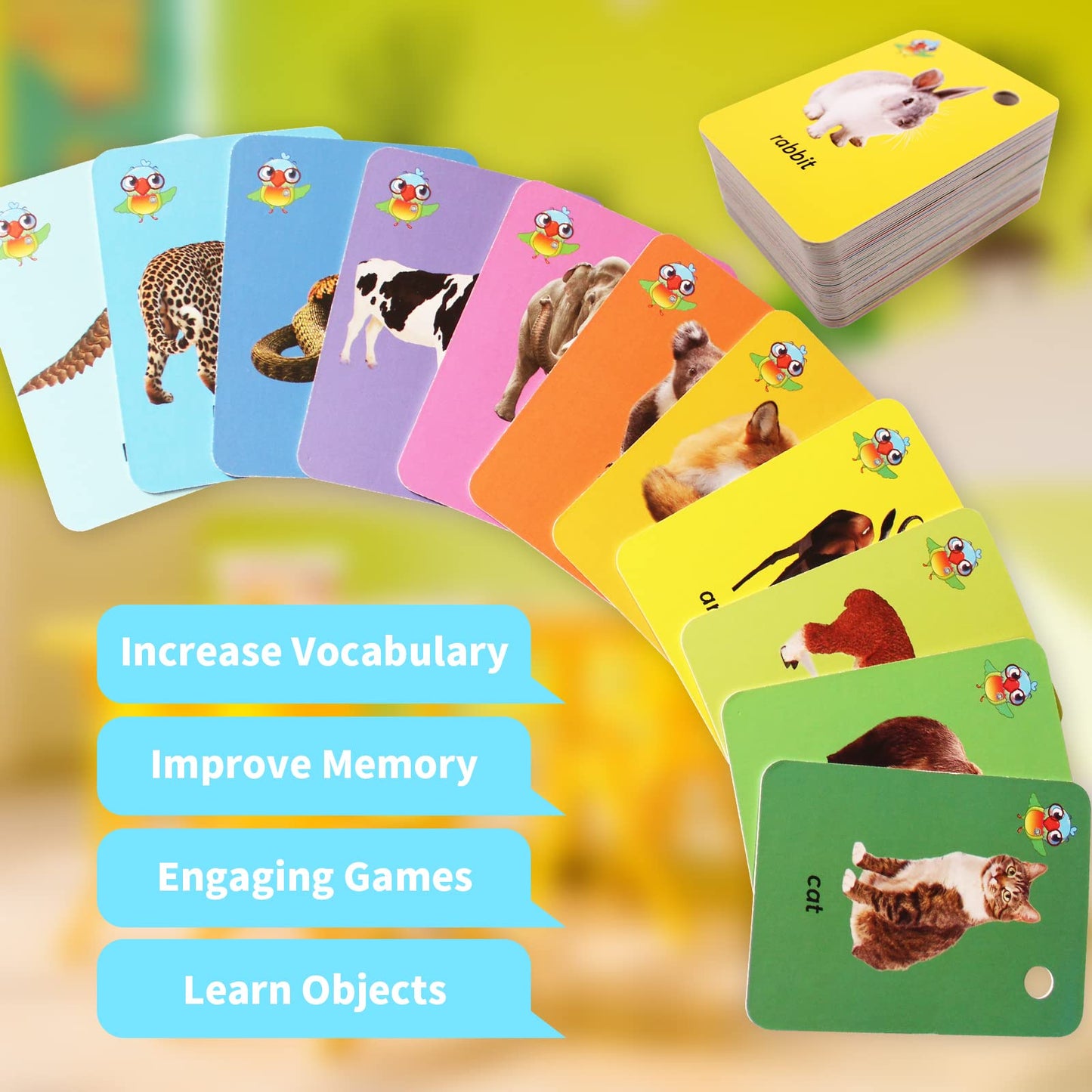 Toddler Land Animals Flash Cards for Kids Wild Forest Animals Cards,Sight Words with Pictures Flash Cards for Toddlers 52 Pcs wi