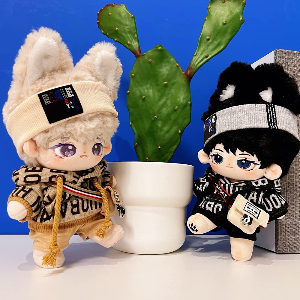 Niannyyhouse 20Cm Plush Doll Clothes Loose Hip-Hop Suit Headwear Hoodie Pants Backpack Glasses Shoes 8In Doll Accessories (Black, 20Cm)