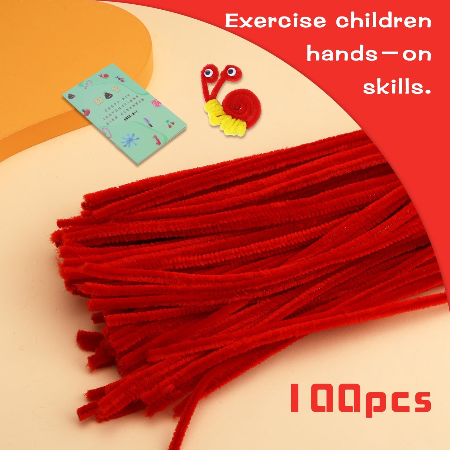 Giwrmu 100 Pieces Pipe Cleaners Chenille Stem, Red Pipe Cleaners Craft, Fuzzy Sticks Craft Supplies, Colored Pipe Cleaner for Cr