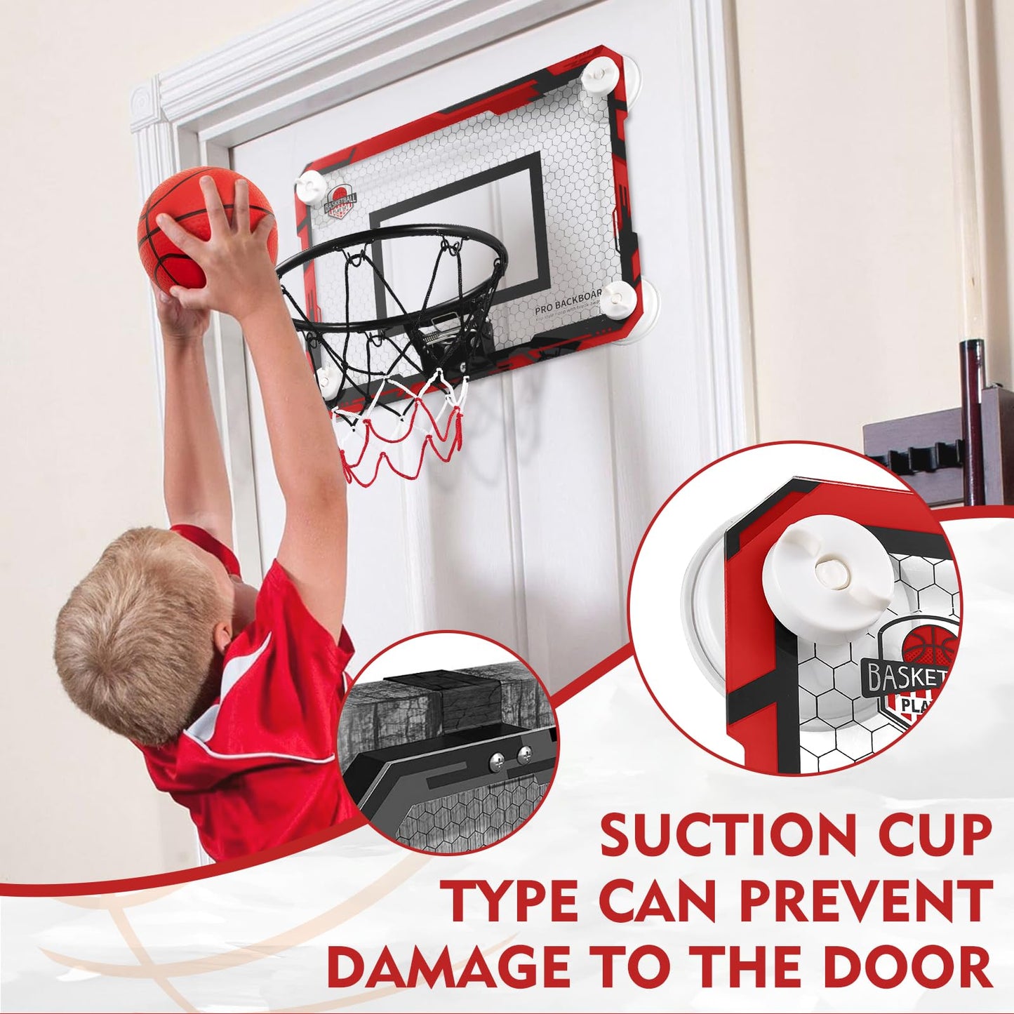 Runbow Indoor Mini Basketball Hoops Backboard With Powerful Suction Cups,Wall Mounted Door Basketball Hoops,Toys With Balls Gift