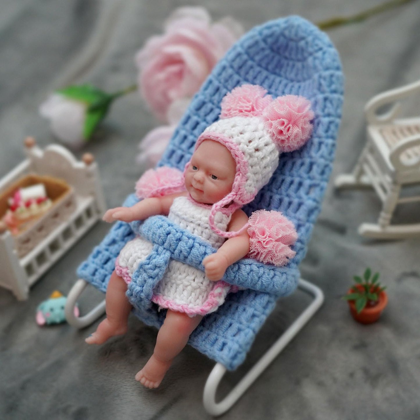 Mire & Mire 4.5 Girl Reborn Doll Open Eyes Micro Preemie Full Body Silicone 13cm Baby Doll Lifelike Mini -Pink